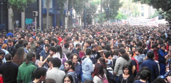 A view of the student contingents at last Monday’s Polytechnic march in Athens