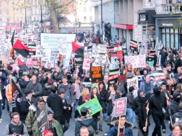 The 10,000-strong march passing King’s College London