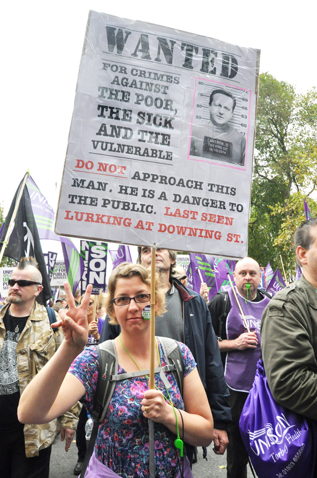 Angry trade unionist taking part in the TUC march in October – they want to see the TUC taking action to bring down the government and bring in a workers government and socialism