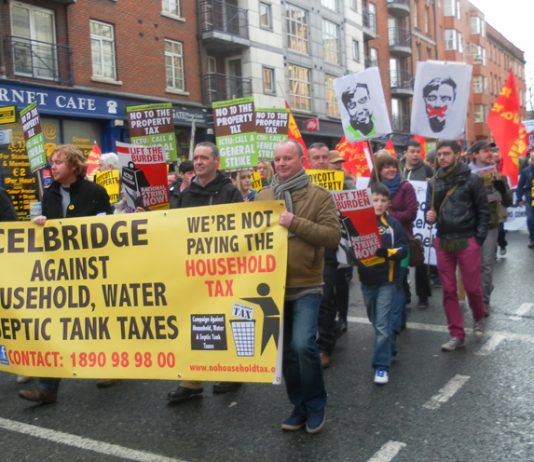 Irish workers opposing the increased taxation on households, water and septic tanks