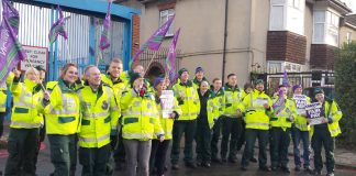 Mass picket of striking ambulance workers in Deptford demand ‘Fair Pay’