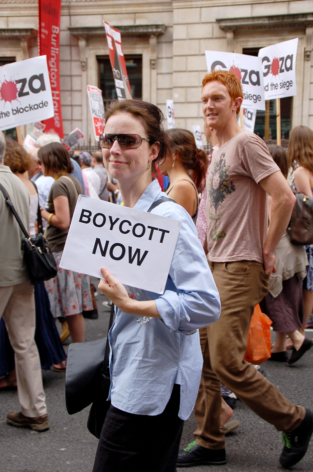 Protester marching in London for a boycott of Israel