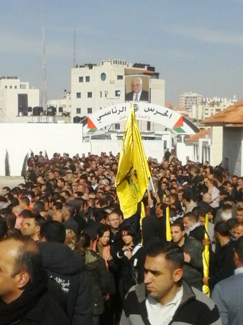 Crowds gather in Ramallah for the funeral of murdered Palestinian Minister Ziad Abu Ein