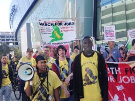 Young Socialists marchers arrive at the TUC Congress in Liverpool demanding decent well-paid jobs for youth