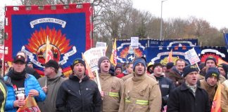 2,000 Firefighters marched through Aylesbury last Tuesday to demand the reinstatement of sacked firefighter Ricky Matthews during their strike to defend their pensions