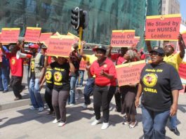 NUMSA members demonstrate against their expulsion from the Congress of South African Trade Unions