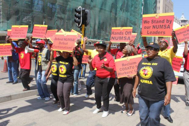 NUMSA members demonstrate against their expulsion from the Congress of South African Trade Unions