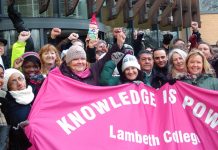 A rally yesterday midday of Lambeth College strikers showing that they are full of fight and confident of victory