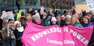 A rally yesterday midday of Lambeth College strikers showing that they are full of fight and confident of victory