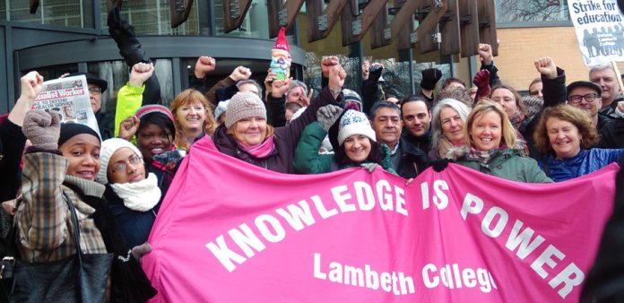 A rally yesterday midday of Lambeth College strikers showing that they are full of fight and confident of victory
