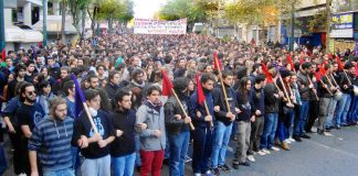 School students marching in Athens on the 6th anniversary of the police shooting of 15-year-old Alexis Grigoropoulis on 6th December 2008
