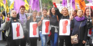 Sacked Finance Ministry women cleaners celebrating the anniversary of the Polytechnic uprising in1973 leading to the bringing down of the hated Regime of Colonels dictatorship. Greek workers are determined to bring down the current austerity regime in Jan