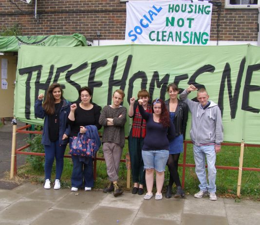 Members of the E15 Focus Group occupying an empty property in East London demanding council housing not evictions