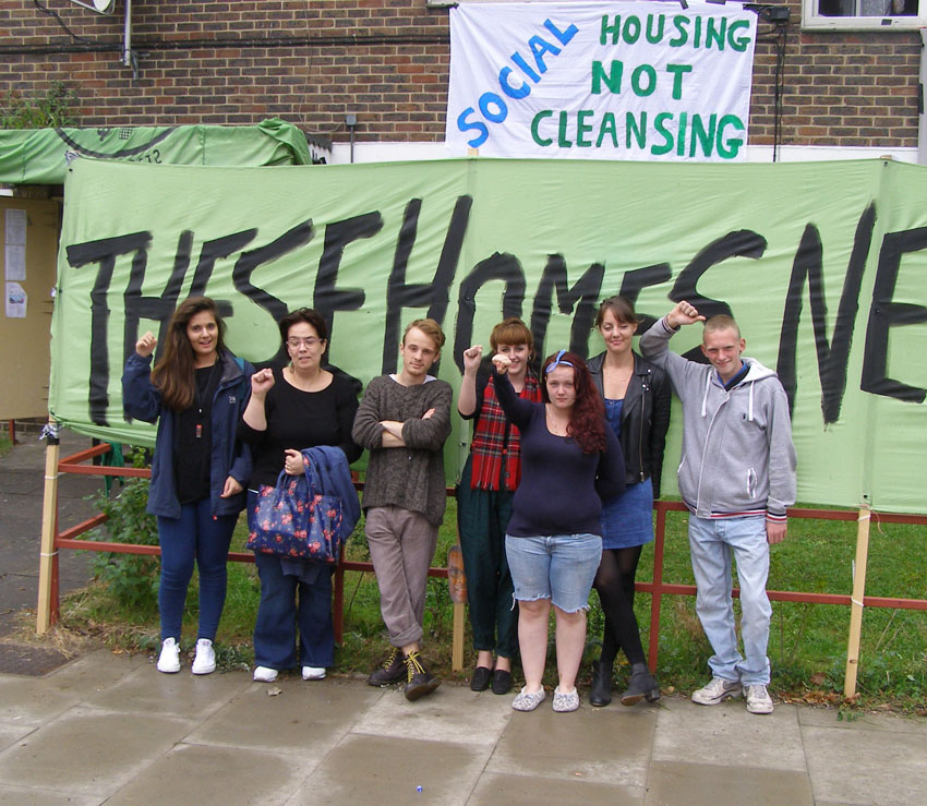 Members of the E15 Focus Group occupying an empty property in East London demanding council housing not evictions