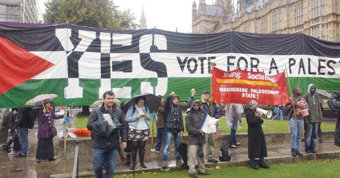 Lobby outside Parliament on October 13 last year as MPs voted for the recognition of a Palestinian state