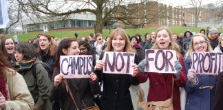 Mass demonstration on the Sussex University campus in support of a student occupation against the privatisation of university services