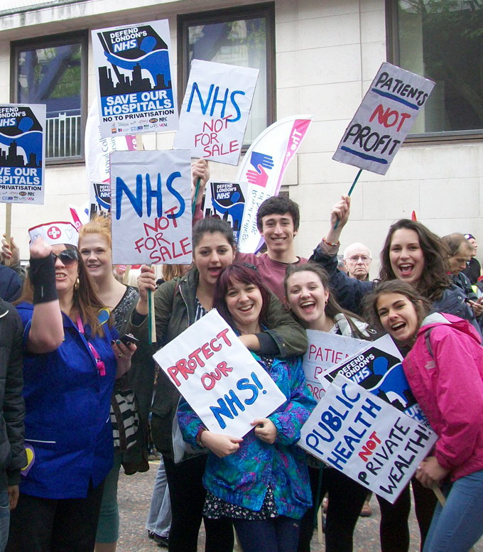 Nurses, patients aand hospital staff marched through central London opposing the privatisation of the NHS