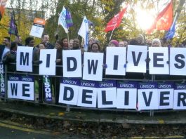 Midwives with their message as hundreds turned out for the picket at Northwick Park Hospital in Harrow