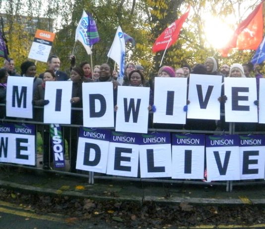 Midwives with their message as hundreds turned out for the picket at Northwick Park Hospital in Harrow