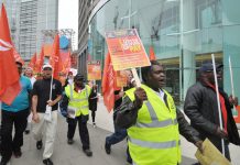 Unite busworkers marching in central London in September at the launch of their ‘Driving Up Pay’ campaign