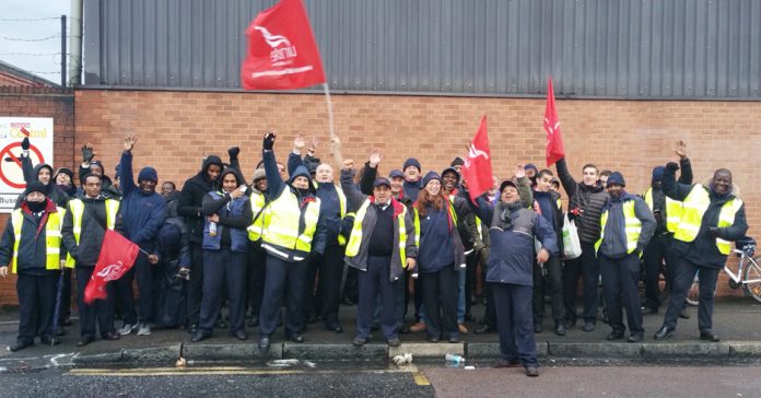 A huge and enthusiastic picket line at Peckham Bus Garage full of determination to win £31,000 a year for every bus driver