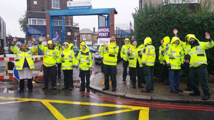 Ambulance staff taking strike action at Deptford Ambulance Station were concerned at the way cuts were affecting the service