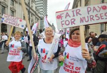 Nurses on the October TUC demonstration demanding fair pay and more staff