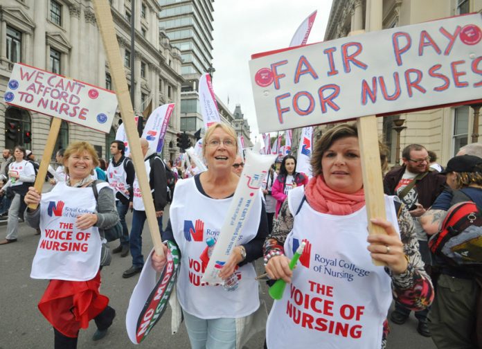 Nurses on the October TUC demonstration demanding fair pay and more staff