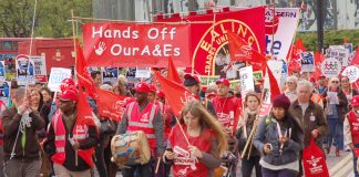 Health workers marching through London in May 2013 – protesting against plans to cut and close A&Es