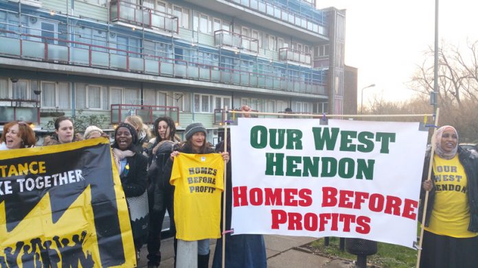 A section of ‘Our West Hendon’ tenants and supporters determined to defend their rights