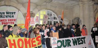 Mass lobby of Hendon Town Hall demanding that their council homes are not sold off to the private sector, where rents will go through the roof