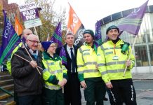 Unison leader PRENTIS on the picket line during last year’s NHS strike