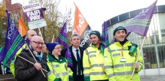 Unison leader PRENTIS on the picket line during last year’s NHS strike