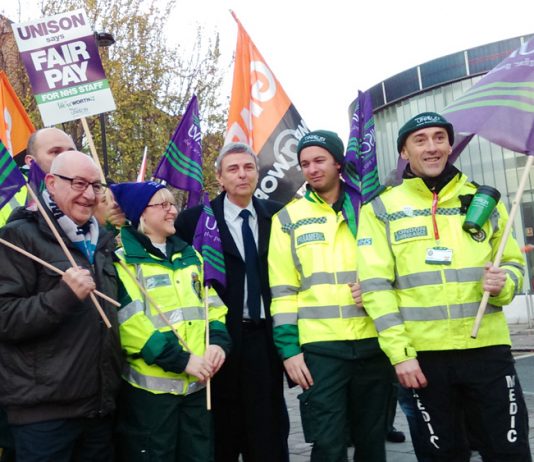 Unison leader PRENTIS on the picket line during last year’s NHS strike