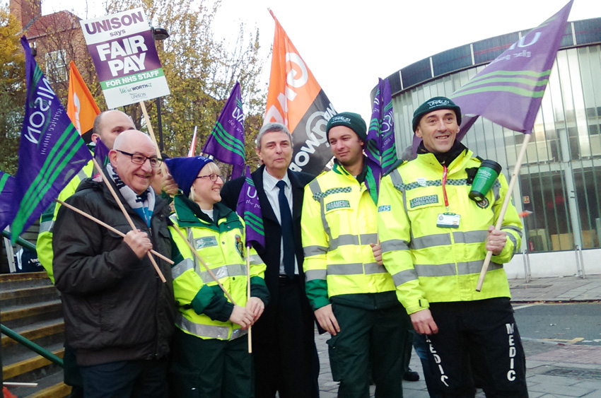 Unison leader PRENTIS on the picket line during last year’s NHS strike