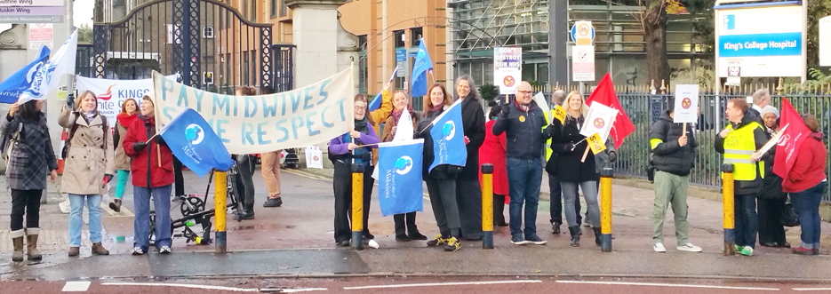 Midwives, nurses and other NHS staff on the picket line at King’s College Hospital during the NHS strike on November 24th