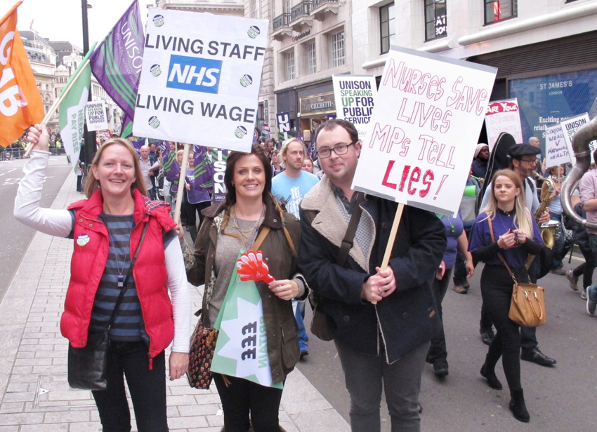NHS workers on last October’s TUC demonstration demanding a ‘Living Wage’ and no NHS cuts