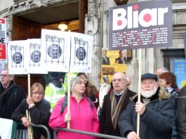 Protesters outside the Chilcot Inquiry in central London