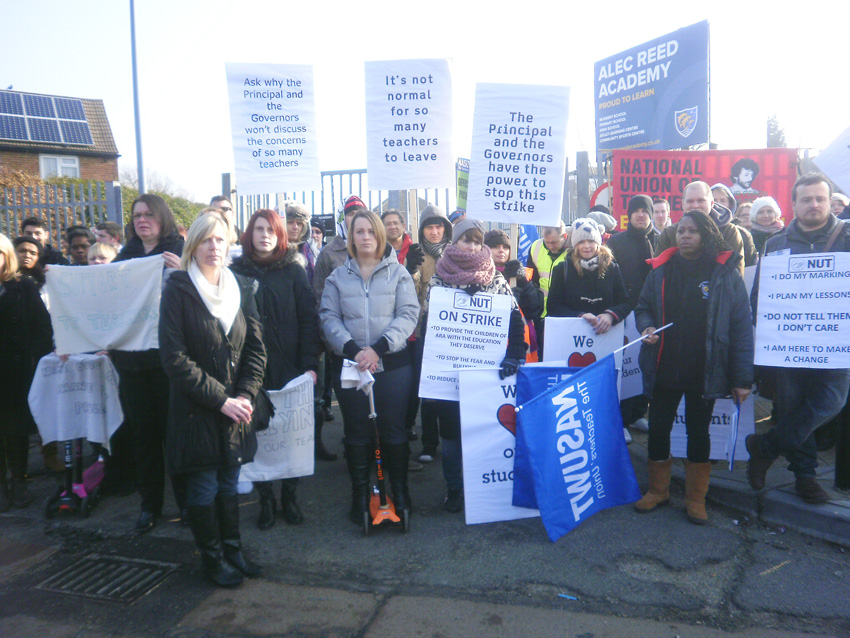 NASUWT and NUT members on strike in March 2013 at the Alec Reed Academy in Ealing