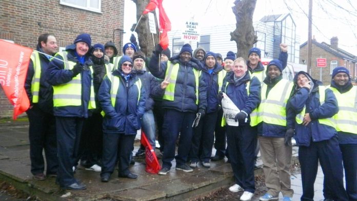 The picket line at Harrow yesterday morning – RMT members respected the picket line