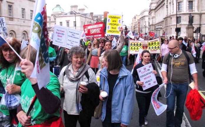 Teachers marching in London against education cuts