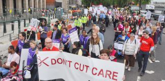 Disabled and care workers demonstrate against cuts