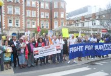 Demonstration outside Hammersmith Hospital in west London on July 31. The A&E was closed on September 10, one of the reasons given by the Trust was that there was no full time A&E consultant cover