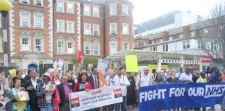 Demonstration outside Hammersmith Hospital in west London on July 31. The A&E was closed on September 10, one of the reasons given by the Trust was that there was no full time A&E consultant cover