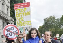 Youth on the TUC march last October demand an end to the attack on the Welfare State