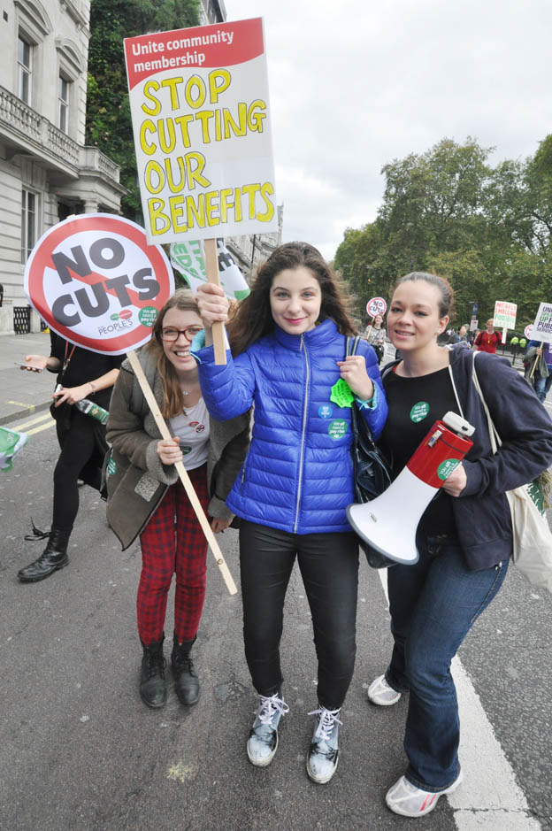 Youth on the TUC march last October demand an end to the attack on the Welfare State