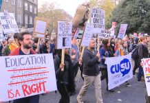 Students demanding that the right to free state education be restored and fees abolished along with the massive student debt