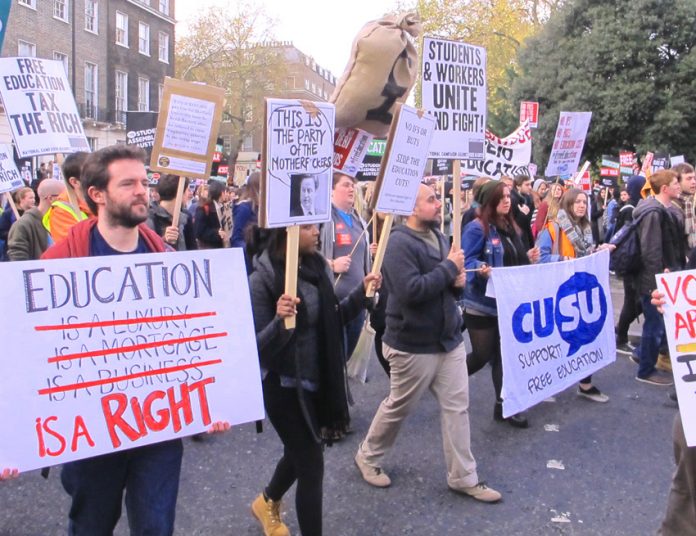 Students demanding that the right to free state education be restored and fees abolished along with the massive student debt