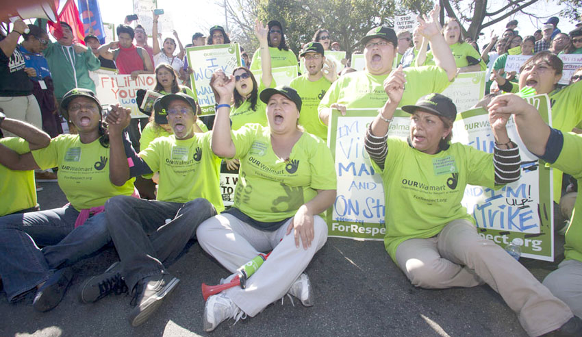 Walmart workers taking strike action over pay in Los Angeles on Black Friday