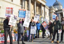 PCS strikers at the National Gallery yesterday morning, the second day of their second 5-day strike for the London Living wage and against privatisation